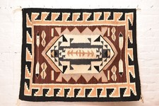 Antique Navajo Rug Textile Native American Indian Feathers 42x33 VTG Weaving picture