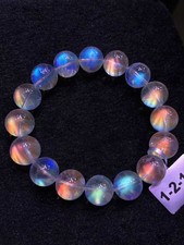 13.5mm Rare Top Natural Rainbow Moonstone Crystal Bracelet Quartz Reiki Healing picture