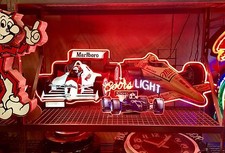 NEON SIGNS: MILLER HIGH LIFE + COORS LIGHT+ MARLBORO MOBIL INDY F1 RACE CAR picture