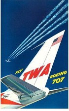 ORIG TWA: Boeing 707 Travel Poster (TWA ca. 1959) Airlines Travel Transportation picture