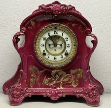 ANSONIA ROYAL BONN LA PLATA GERMAN PORCELAIN ART NOUVEAU ROCOCO OLD MANTEL CLOCK picture