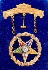 Masonic Past Matron 14K Gem Set & Enamel Medal PennsGrove, Anna Featherer 1931 picture