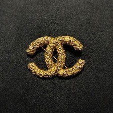CHANEL Vintage Gold Lava Brooch 4cm x 3cm Used Small Flaws picture