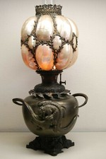 ANTIQUE SEA SHELLS ART NOUVEAU B&H GWTW SNAKE ALIGATOR ASIAN KEROSENE OIL LAMP picture