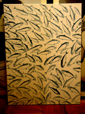 FOSSIL FISH MASS MORTALITY  30'' X 40'' POP ART WATER COLOR PAINTING ON CANVAS picture