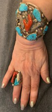 Best Huge Important Zuni attr Dan Simplicio Natural Coral Turquoise Bracelet Y picture
