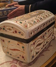 Vintage Italian Crystal Jewelry Box With Semi Precious Stones Islamic Saying picture