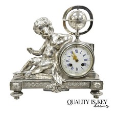 French Louis XV M Franjus Raison & Boyer Silver Plated Bronze Putto Mantel Clock picture