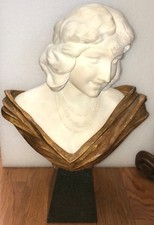FREDINANDO VICHI 19 CENTURY IMPORTANT ITALIAN MARBLE & ALABASTER BUST OF A GIRL picture