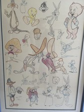 Looney Tunes Hand sketching. Litho. Huge. Virgil Ross Signed. Rare. Incredible. picture