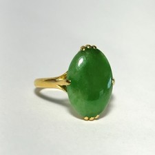 Chinese 21K Yellow Gold GIA Certified Type A Jadeite Jade Size 5.5 Ring 4.1g picture