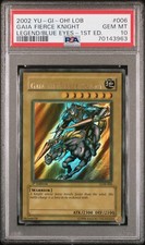 Yugioh Gaia the Fierce Knight 1st Ed LOB Wavy Faded LOWERED NAME PSA 10 GEM MINT picture