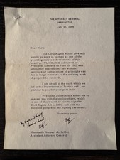 RFK ROBERT F KENNEDY SIGNED 1964 CIVIL RIGHTS ACT DOJ LETTER NORBERT SCHLEI picture