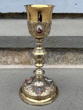 + Beautiful Enameled French Baroque Chalice, Cup French Silver, Goldpl. (CU79) + picture