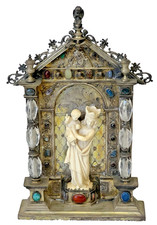 SHRINE  RARE 18 CENTURY GERMAN SILVER MADONNA & CHILD CARVING MAGNIFICENT 790 GR picture