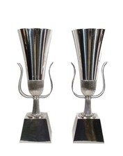 Mid Century Pair of Tommi Parzinger  Lightolier Silver Plated Torchiere Lamps picture