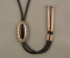 Toney Mitchell - Large Navajo Intricate Sterling Silver with Onyx - Bolo Tie picture