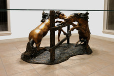 Rare Limited Ed Raphael Pealle Foundry Bronze Sculpture Horse Table w/ Glass Top picture