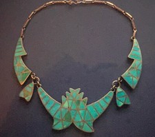 BEST Unique Zuni attr Lambert Homer Sr Necklace Channel Inlay Blue Gem Turquoise picture