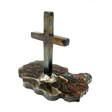 Steel Cross Plate Crucifix Paperweight Rainbow Heat Tint Patina Plasma Cut 1/4” picture