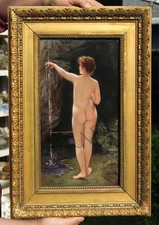 Kpm Porcelain Plaque Berlin Nouveau Nude Bather Girl Waterfall Antique picture
