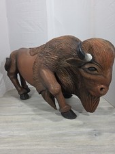 Massive Rare Hand Carved Wood Buffalo 4'  Long Out Of Maple Weighs  Over 100 lbs picture