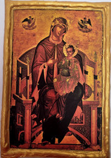Madonna Jesus Virgin Mary Panagia Enthroned Rare Greek Eastern Orthodox Icon picture