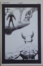 RICHARD CORBEN original art, GHOST RIDER #7 pg 2, Signed, vs SATAN, Splash page picture