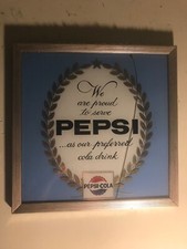VINTAGE 1960’s PROUD TO SERVE PEPSI COLA REVERSE PAINTED GLASS ROG SIGN picture