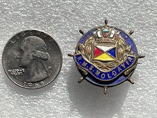 RMS MOLDAVIA BROOCH PIN ENAMEL P & O LINE SHIP STEAMSHIP VESSEL WHEEL FLAG LINER picture