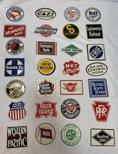 Complete Set 28 Vintage 1954-55 Post Sugar Crisp Railroad Tin Emblems RARE C&O picture