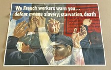 RARE ORIGINAL WWII 1942 OWI POSTER WE FRENCH WORKERS WARN YOU GOVT PRINT WAR picture