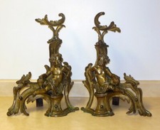 STUNNING Antique Pr French Bronze Cherub PUTTI Hearth Chenets Andirons Rococo picture