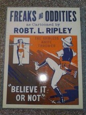 1940's FREAKS & ODDITIES Ripleys Believe It Or Not POSTER Armless Knife Thrower picture