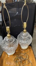 Set of 2 WATERFORD CRYSTAL Glass & Brass Lamps, Ginger Jar Urn, 26