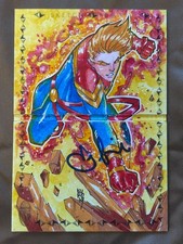 2018 UD Brie Larson Auto DOUBLE Signed Marvel Hand Drawn Art Sketch Card 1/1 JSA picture