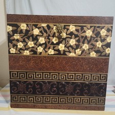 LUXURY RARE JUNIPER WOOD JEWELRY CASKET FLORAL INLAY LION KNOCKER COLLECTOR  picture
