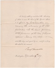 Benjamin Harrison - RARE Document Signed - United States Admits State of Montana picture