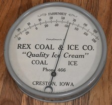Vintage Rex Coal & Ice Co CRESTON IOWA Advertising Thermometer Quality Ice Cream picture