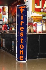 SCARCE 1930s FIRESTONE TIRES DEALER SELF FRAMED PORCELAIN SIGN GARAGE GAS OIL IH picture
