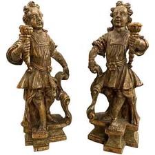 Pair of 18th Century Continental Figural Carved Polychrome & Gilt Candle Holders picture