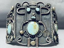IMPORTANT BEST VINTAGE NAVAJO KACHIAN TURQUOISE STERLING SILVER BRACELET picture