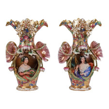 Monumental and Masterful Pair of French Paris Porcelain Hand-Painted Vases picture