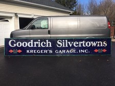 18ft Vintage 1930s GOODRICH SILVERTOWNS Tires Gas Oil Kreger’s Porcelain Sign picture