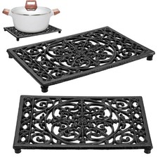 Sumnacon Cast Iron Trivet 2Pcs Heat Resistant Trivets 9.6 x 6.3 Inch, Black picture