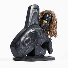 Huge Haida Argillite Whale Rider Sculpture with Human Puppet picture