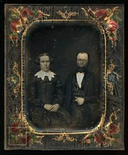 Very Rare MOP Mat & Half Plate Daguerreotype Photo ID'd Man Woman Full Case picture
