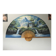 Large Chinese Decorative Folding Wall Fan Painted Landscape Waterfalls Mountains picture