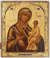 Mother of God “Tikhvinskaya” Icon – Palekh School, 1820, Gilded & Enamel Detail picture