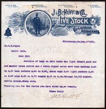 1899 Live Stock Commission - J B Huff & Co - Pittsburgh Pa - Letter Head Bill picture